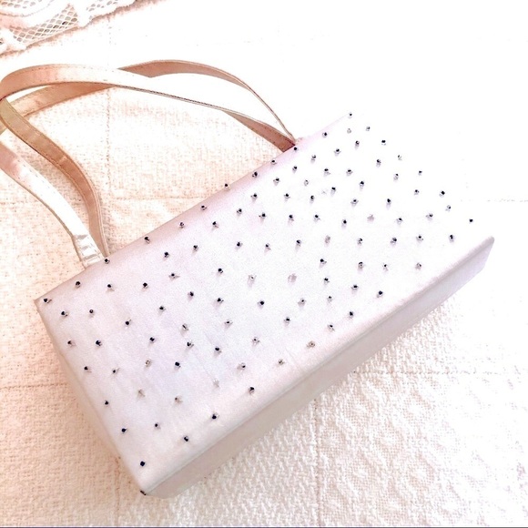 Evening Bag Silver Satin with Crystal Bead Embellished Smaller Size Teen Mini - Picture 2 of 7